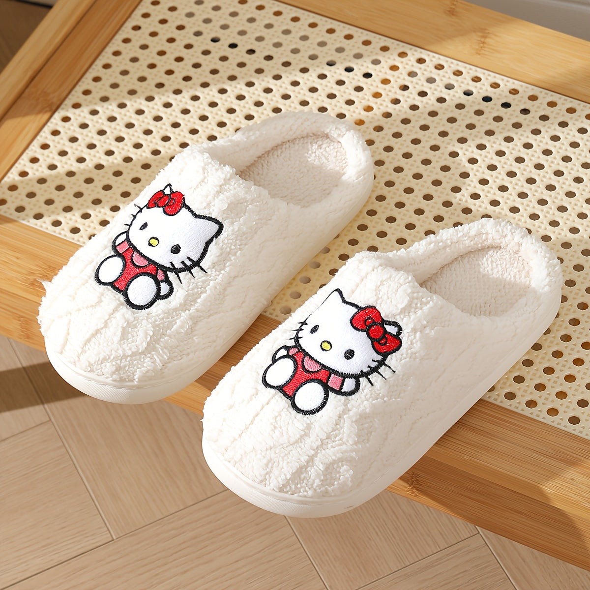 Sanrio Authentic Winter Slippers, Warm Lining, Hello Kitty Embroidery Design
