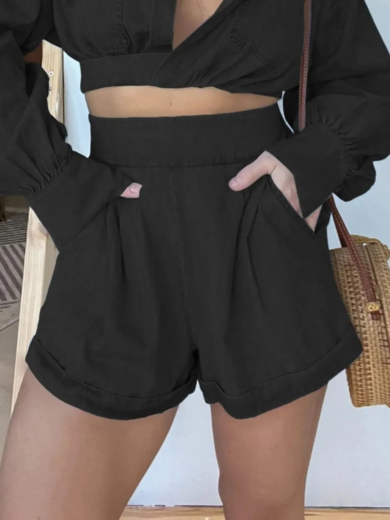 Long Sleeve Top and Shorts Denim Set Plus Size for women