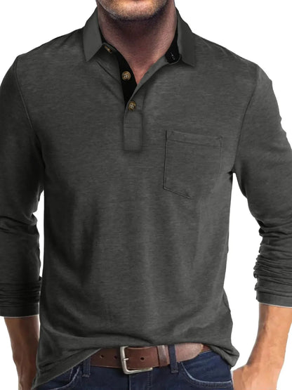 Men's Full Size Long Sleeve Pocket Polo Shirt Plus Size