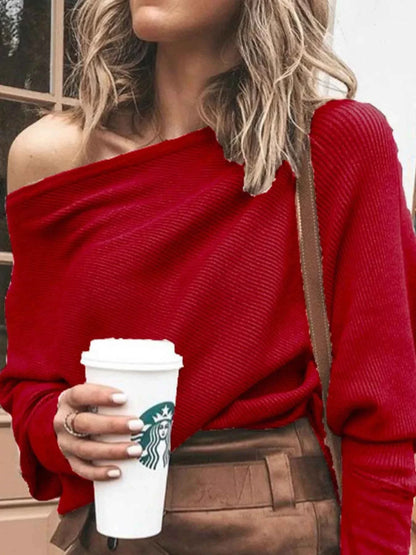 Full Size One-Shoulder Ribbed Sweater Plus Size