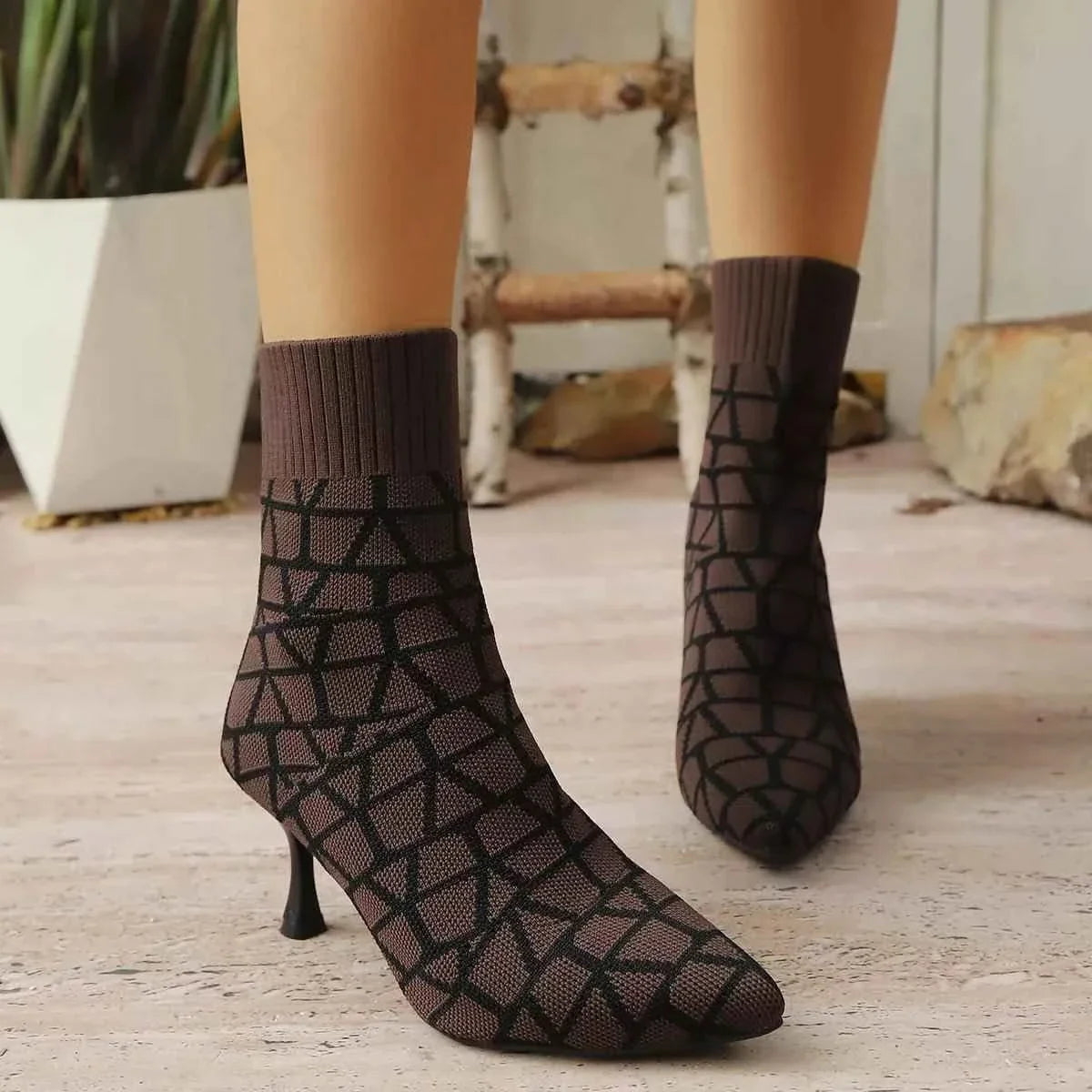 Mesh Point Toe : Stiletto Boots