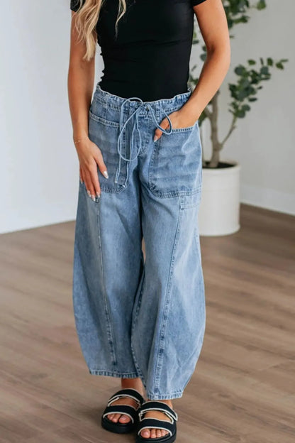 Wide Leg Drawstring Jeans
