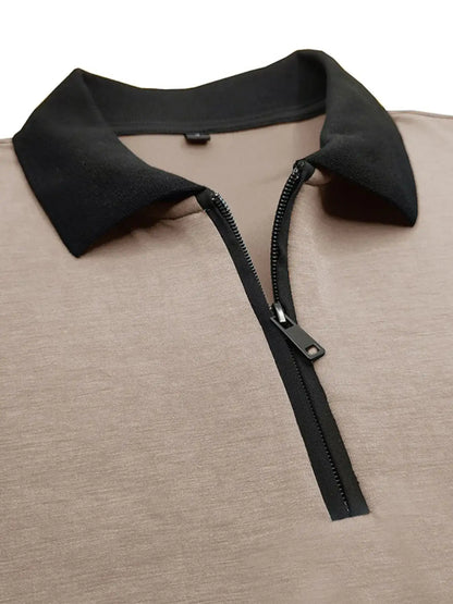 Men's Contrast Collar Quarter-Zip Polo Shirt