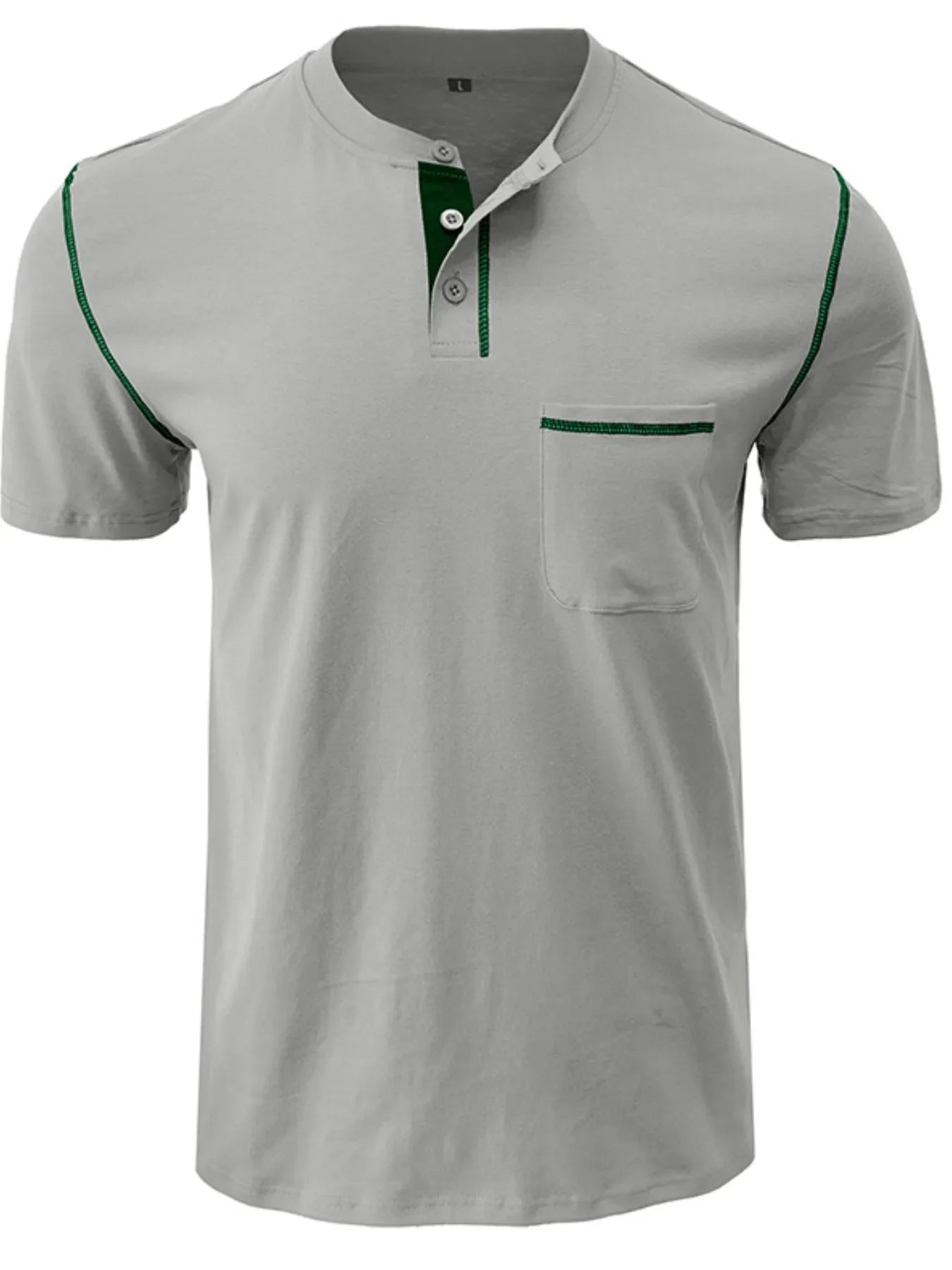 Men's Full Size Casual Henley T-Shirt with Contrast Stitching and Pocket Plus Size