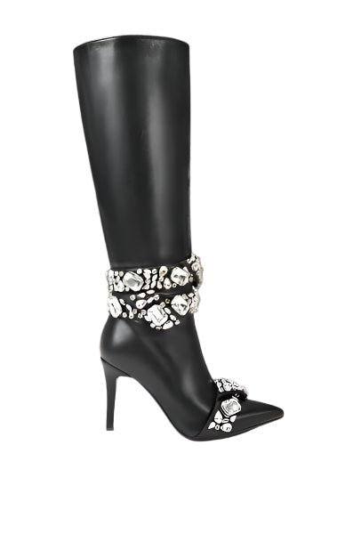 AZALEA WANG – Alonza Black Embellished Stiletto Boot