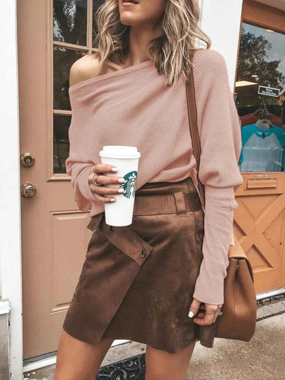 Full Size One-Shoulder Ribbed Sweater Plus Size