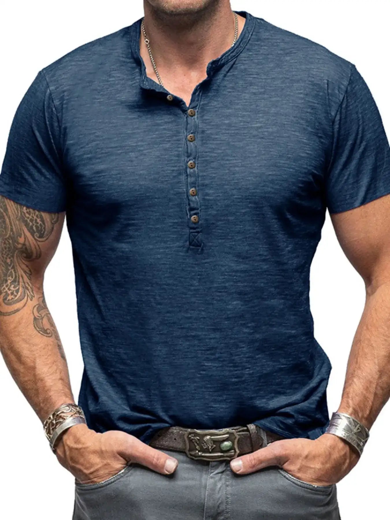 Men's Casual Henley Short Sleeve Button Top
