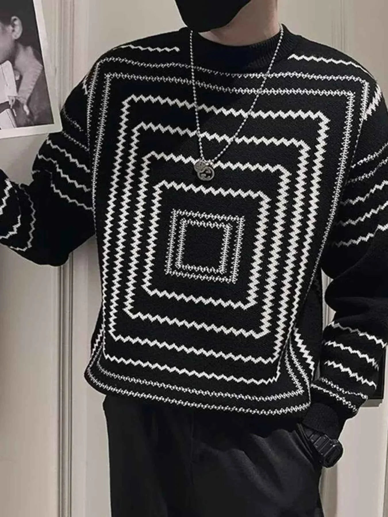 Men's Plus Size Geometric Pattern Knitted Pullover