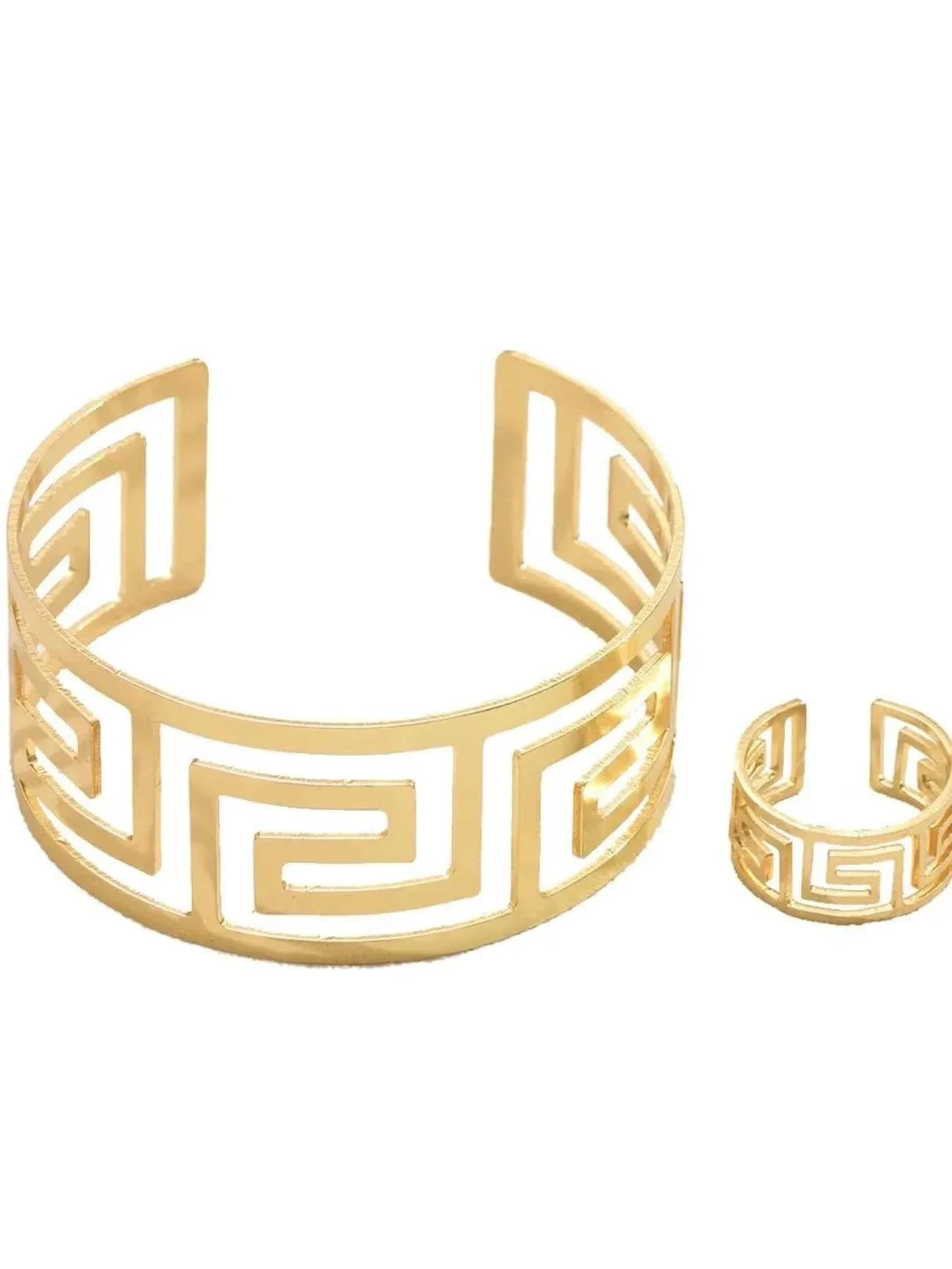 18K Gold-Plated Stainless Steel : Geometric Bracelet and Ring Jewelry Set