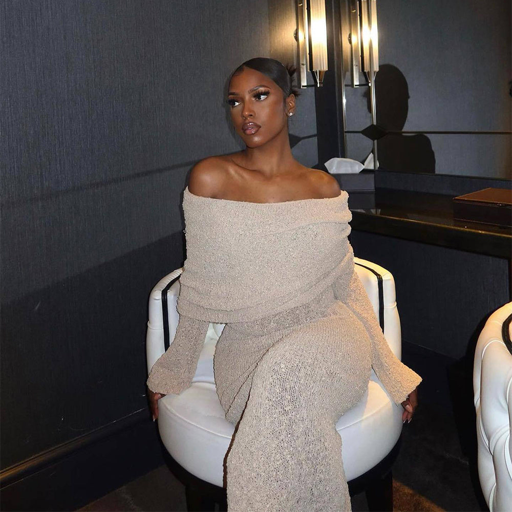 新款單肩針織長袖連身裙