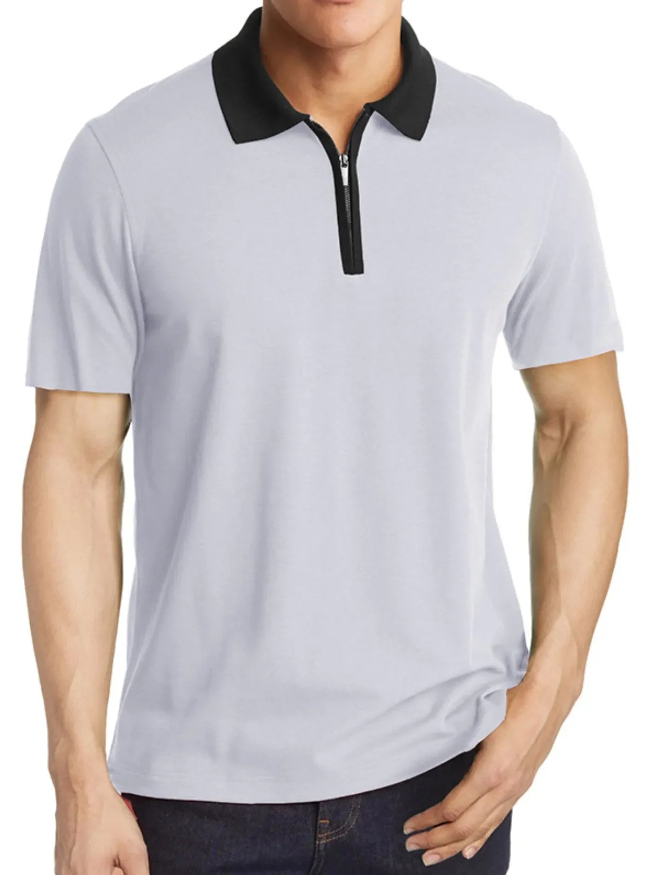 Men's Contrast Collar Quarter-Zip Polo Shirt