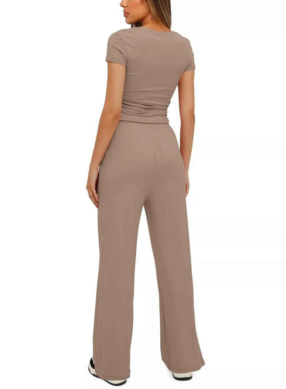 Round Neck Short Sleeve T-Shirt and Pants Set