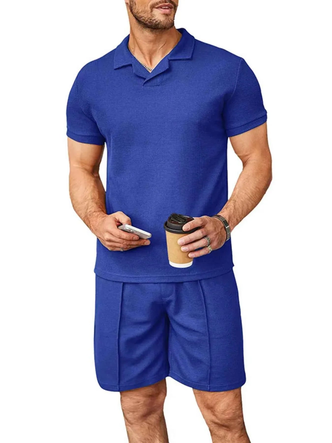 Men's Plus Size Short Sleeve Top and Shorts Set