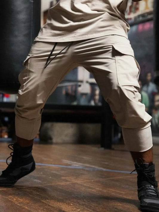 Pantalones deportivos con cordón y bolsillos para hombre, talla grande