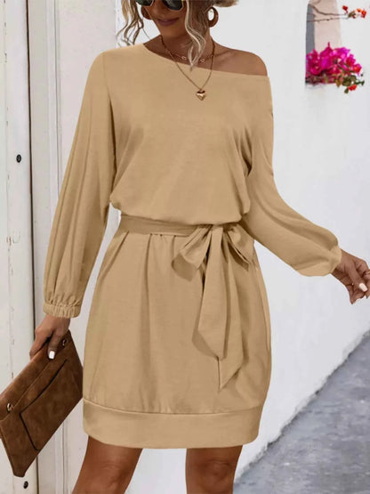 One Shoulder Tie Waist Dress