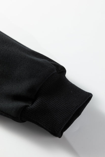 Black Leopard Print Patchwork Varsity Raglan Sleeve Sweatshirt Dress