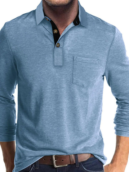 Men's Full Size Long Sleeve Pocket Polo Shirt Plus Size
