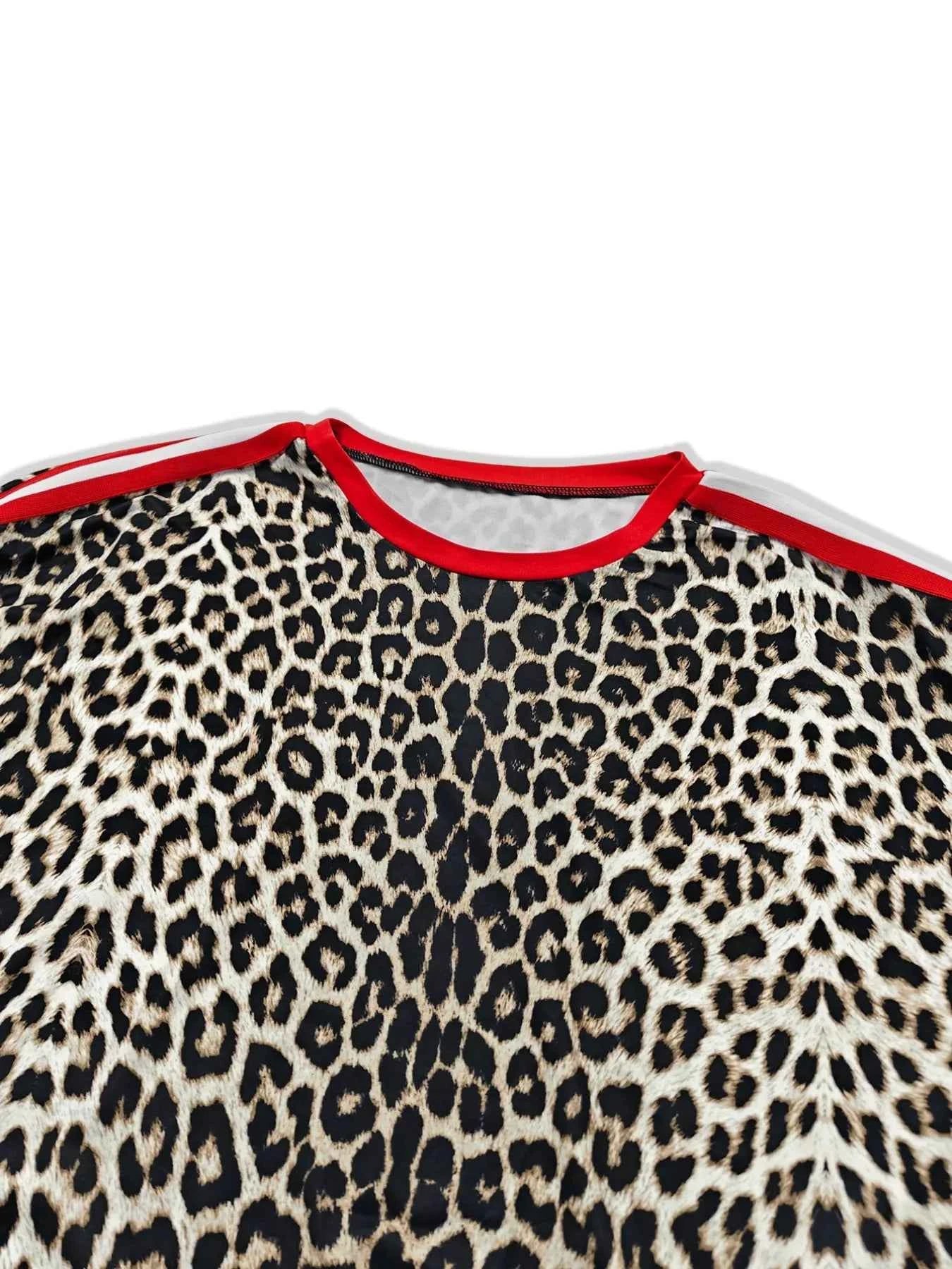 Leopard Round Neck Top and Pants Two-Piece Set