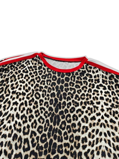 Leopard Round Neck Top and Pants Two-Piece Set