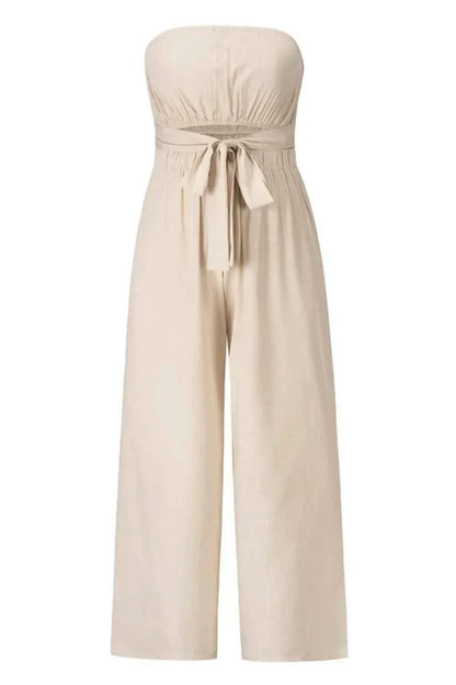 Tied Cutout Tube : Wide Leg Jumpsuit
