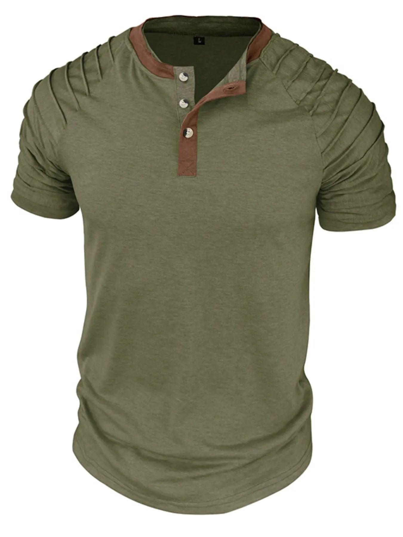 Men's Full Size Casual Henley Short Sleeve Top with Contrast Collar Plus Size