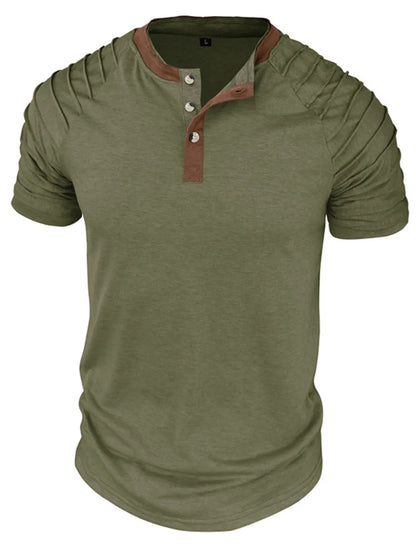 Men's Full Size Casual Henley Short Sleeve Top with Contrast Collar Plus Size