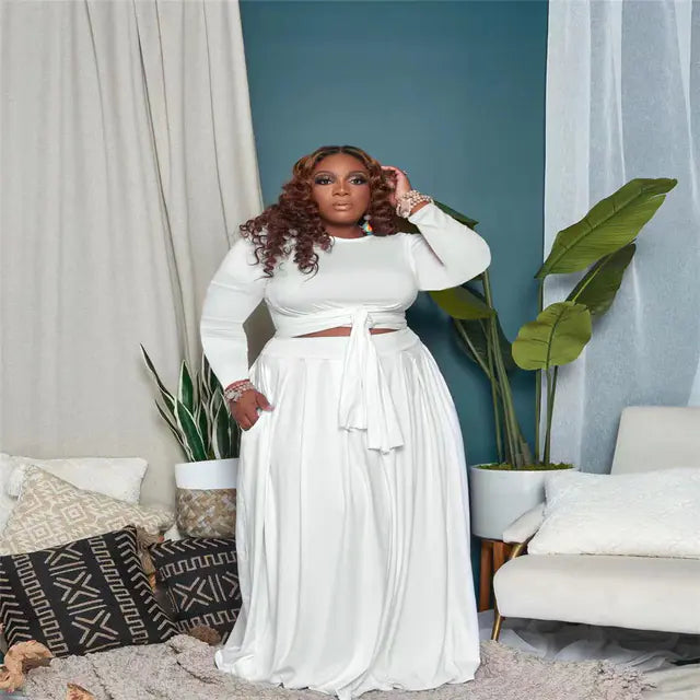 大尺碼女士性感兩件式裙裝，長袖