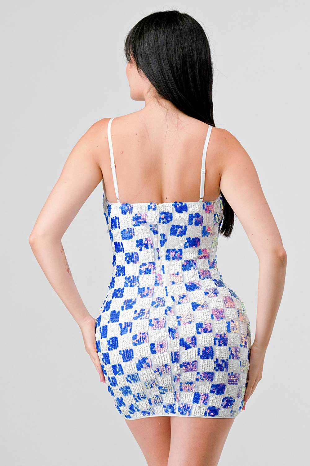 奢華格紋亮片連身裙