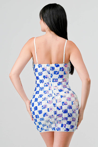 奢華格紋亮片連身裙