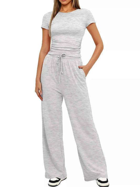 Round Neck Short Sleeve T-Shirt and Pants Set