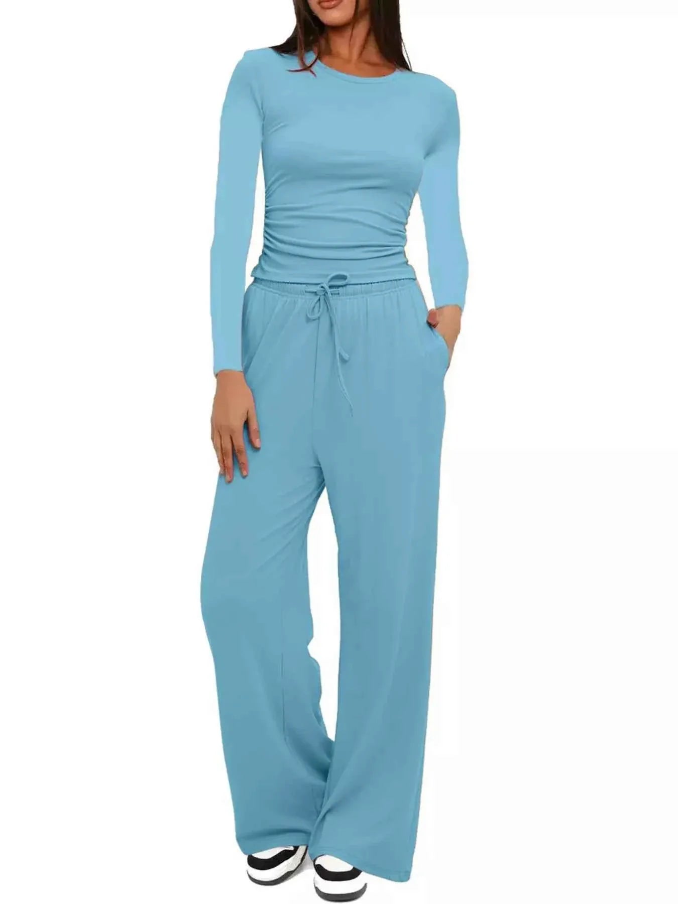 Full Size Casual Long Sleeve Top and Pants Set Plus Size