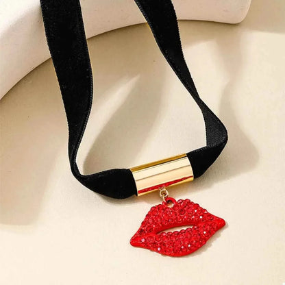 Rhinestone Lip Earrings and Necklace Jewelry Set