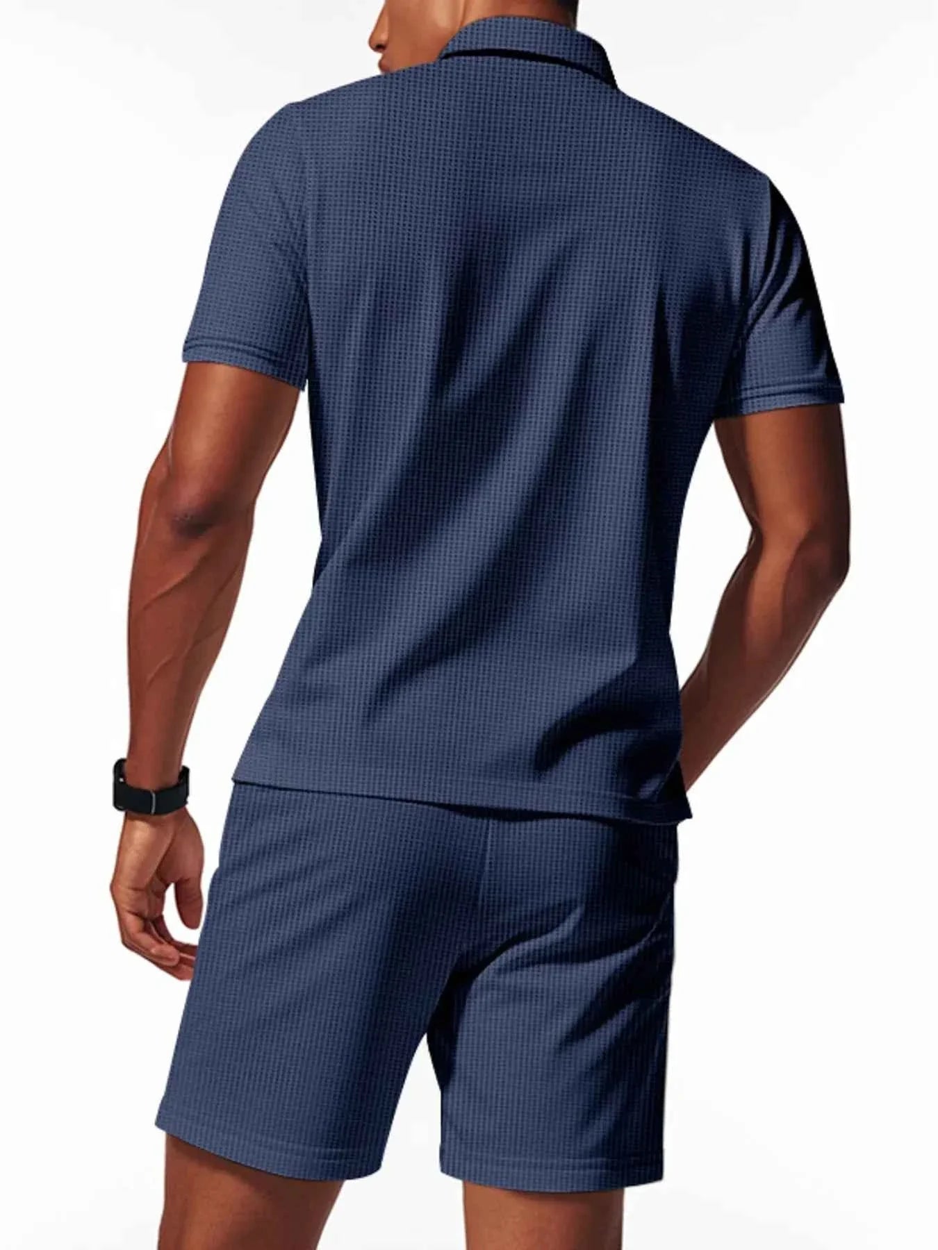 Men's Plus Size Quarter Zip Short Sleeve Top and Shorts Set