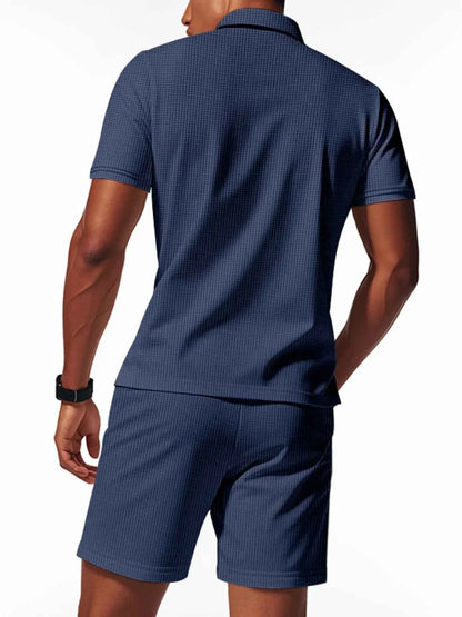 Men's Plus Size Quarter Zip Short Sleeve Top and Shorts Set
