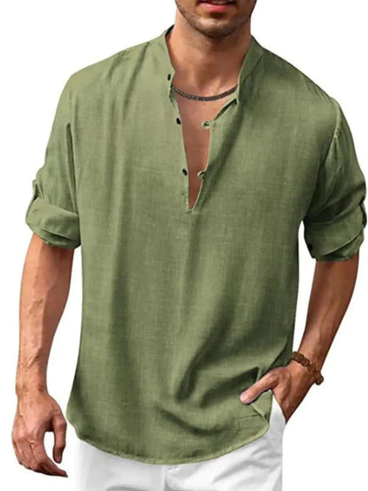 Men's Full Size Half Button Long Sleeve Shirt Plus Size