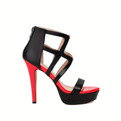 Black  Red Platform Heels Bold Strappy Sandals
