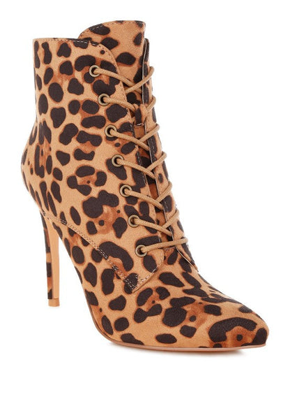 Nesta Leopard Stiletto Heel Lace Up Boots