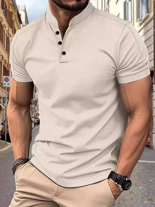 Men's Full Size Button Detail Short Sleeve Polo Plus Size