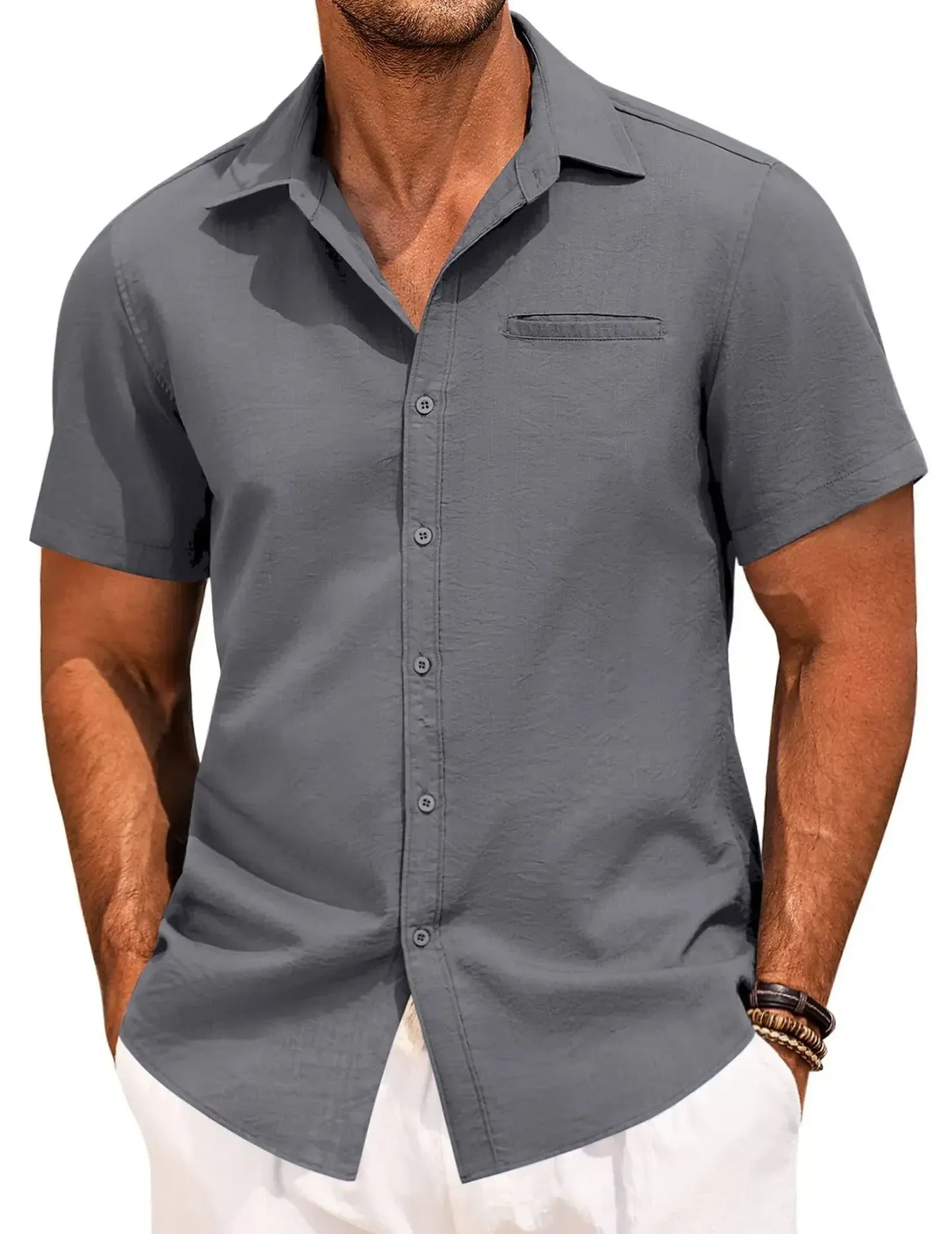 Men's Plus Size Classic Short Sleeve Button Down Shirt