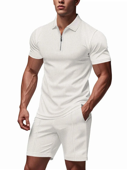 Men's Plus Size Quarter Zip Short Sleeve Top and Shorts Set