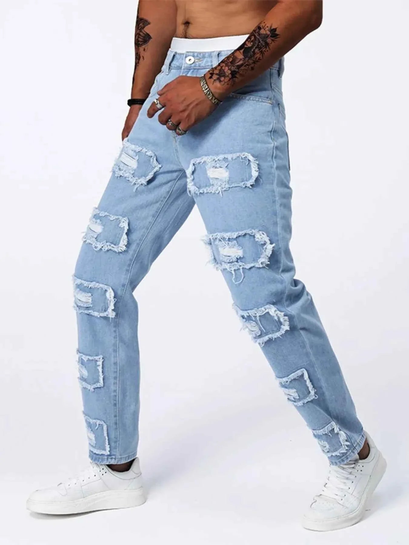 Distressed Slim Fit Jeans for Men