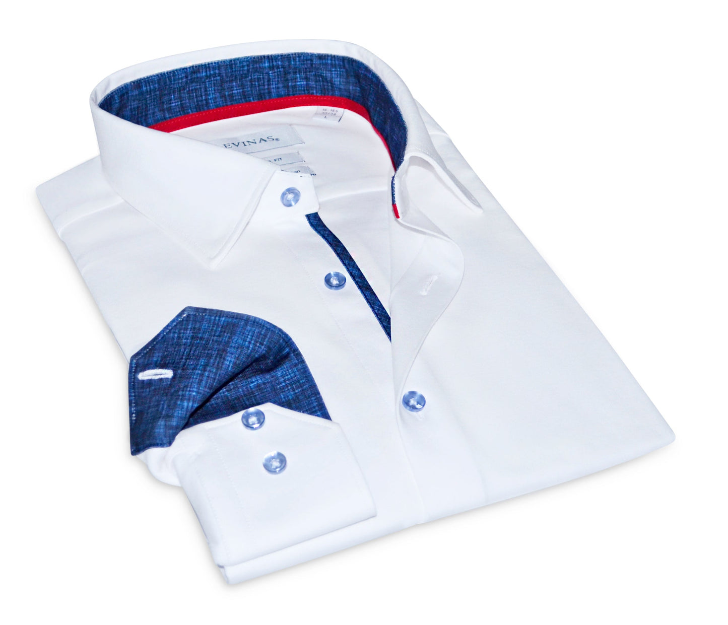 Camisa Ron de punto de algodón elástico con botones y detalles en contraste // Blanca // Corte entallado