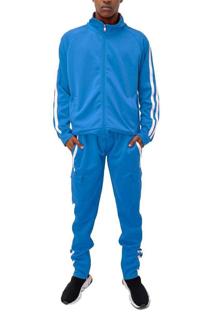 Conjunto de 2 piezas de chaqueta y pantalón cargo negro para hombre