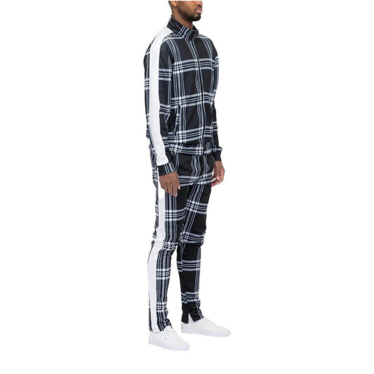 Black Plaid Track Jacket and Pant Set
