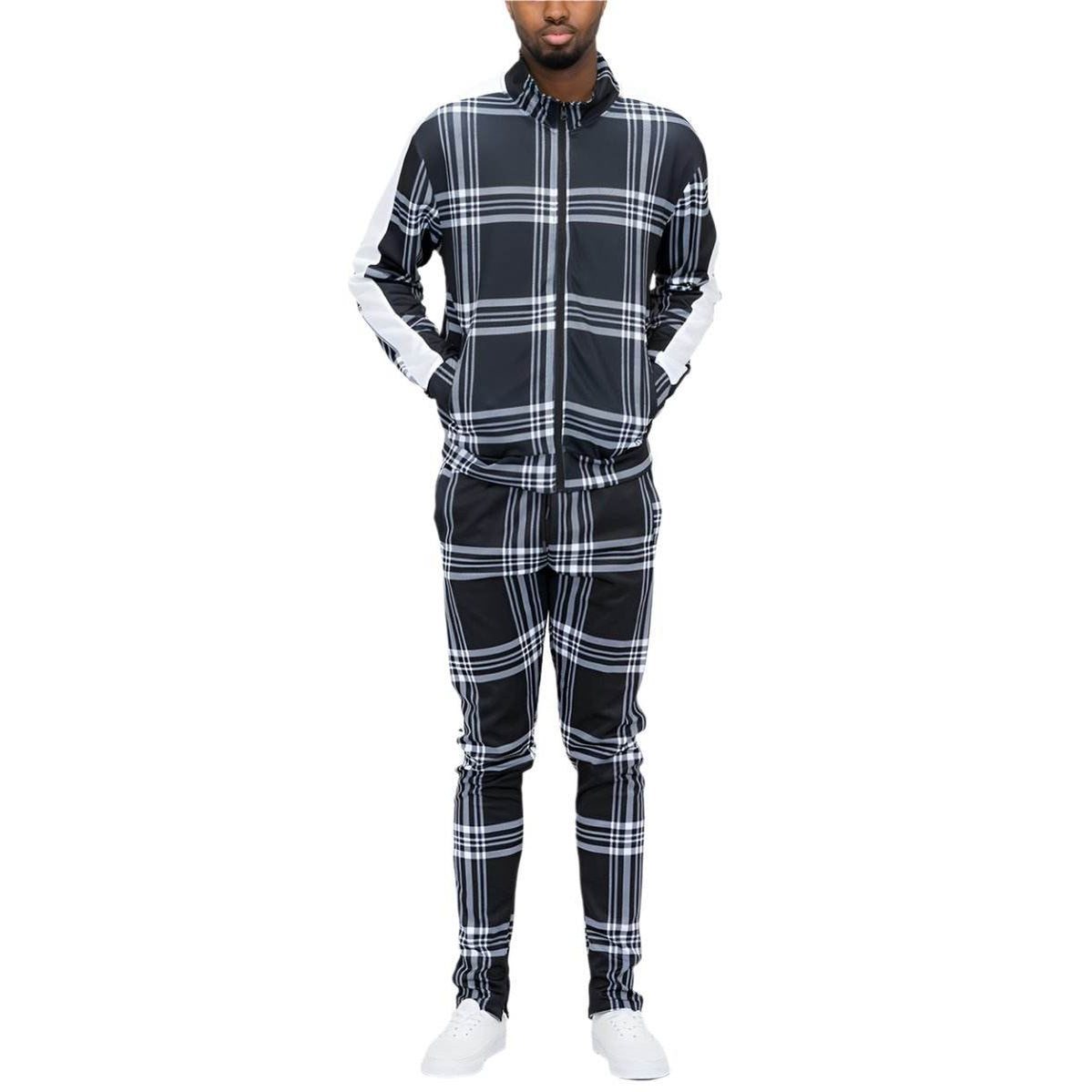 黑色格紋運動外套和褲子套裝