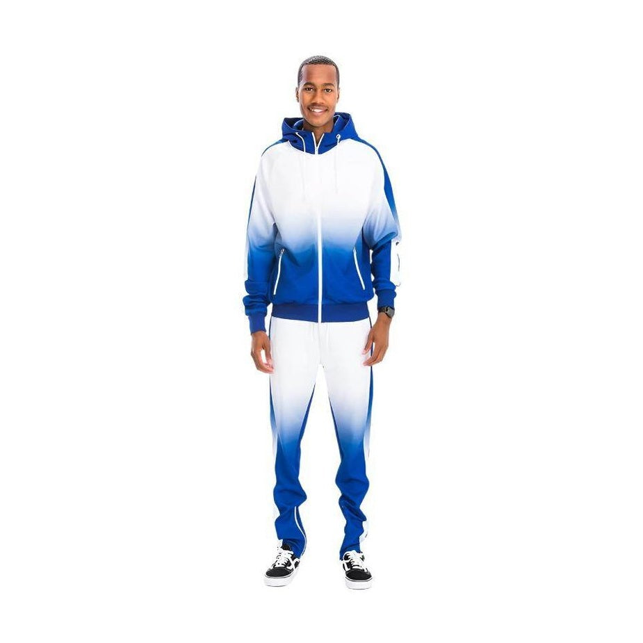 Men's White/Blue Full Zip Ombre Track Suit
