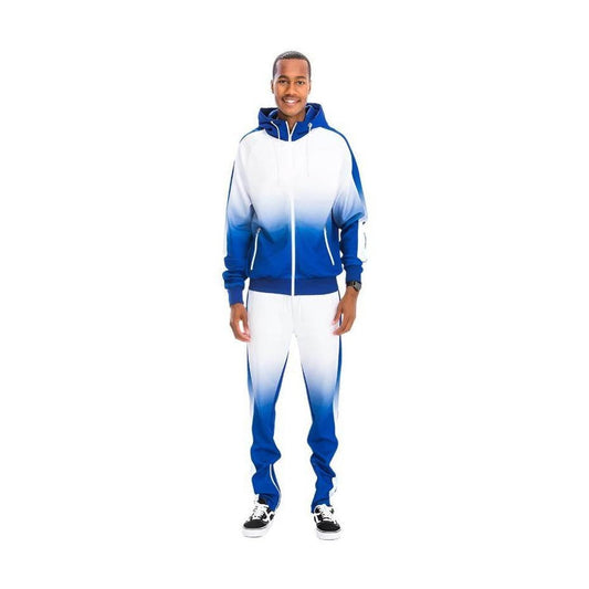 Men's White/Blue Full Zip Ombre Track Suit