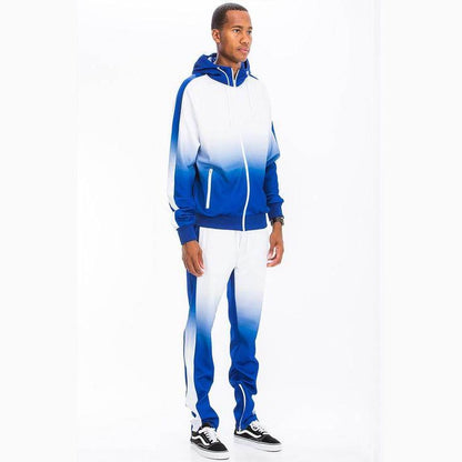 Men's White/Blue Full Zip Ombre Track Suit
