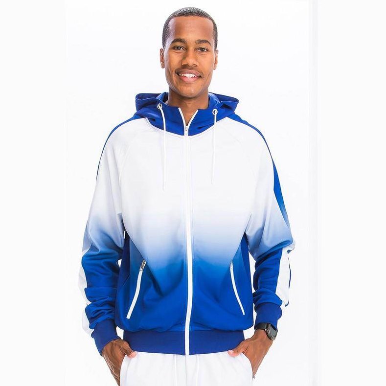 Men's White/Blue Full Zip Ombre Track Suit