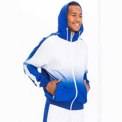 Men's White/Blue Full Zip Ombre Track Suit